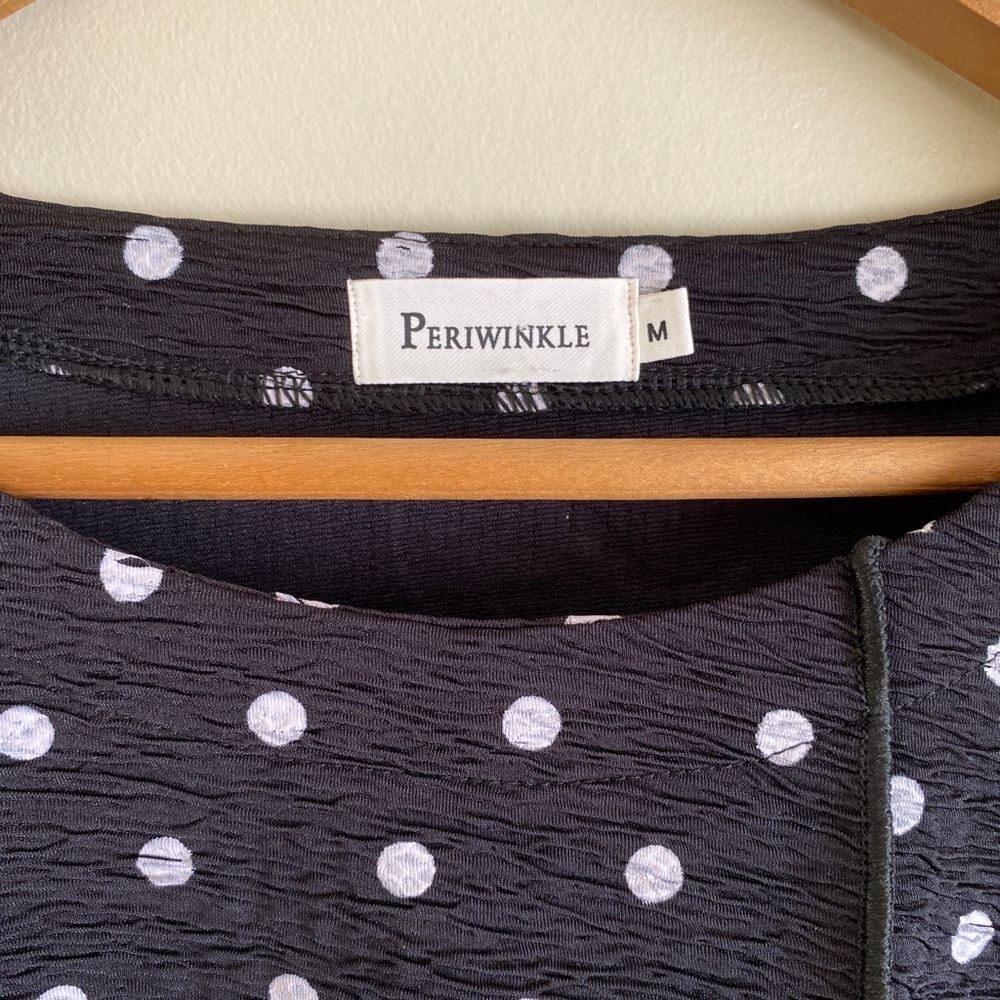Periwinkle Polka Dot Art to Wear Patchwork Uneven Hemline Long Sleeve Top - Picture 3 of 5